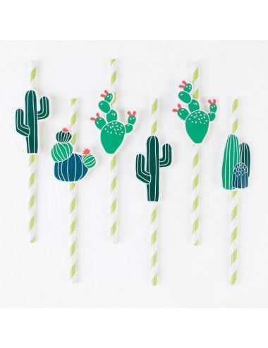 Papieren rietjes cactus (12st)