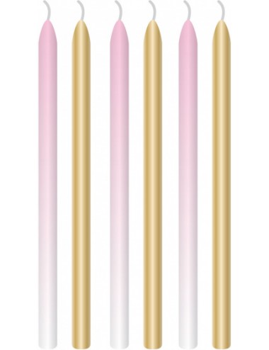 Kaarsjes roze/goud (6st)